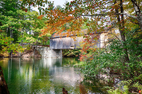 Autumn Foliage New England Poster featuring the photograph Fall colors over the Babs covered bridge by Jeff Folger