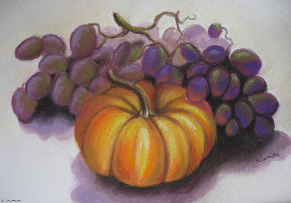 Fall Autumn Bounty Harvest Colors Pumpkin Grapes Purple Orange Rustic Poster featuring the painting Fall Harvest by Brenda Salamone