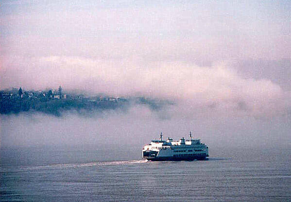 Water Poster featuring the photograph Ferry in the Fog by Maro Kentros