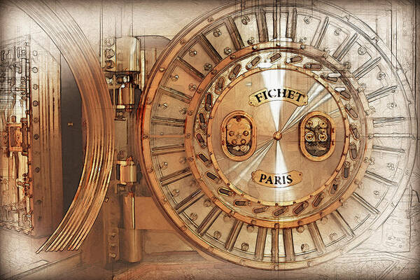'bank Vaults & Locks' Collection By Serge Averbukh Poster featuring the digital art Fichet Bank Vault Door and Lock by Serge Averbukh