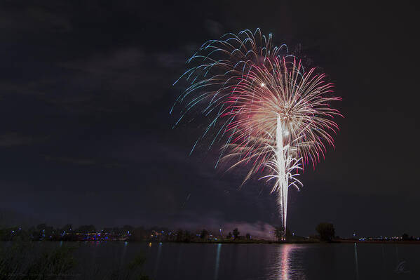 2015 Poster featuring the photograph Fireworks Display on the Lake by Chris Thomas