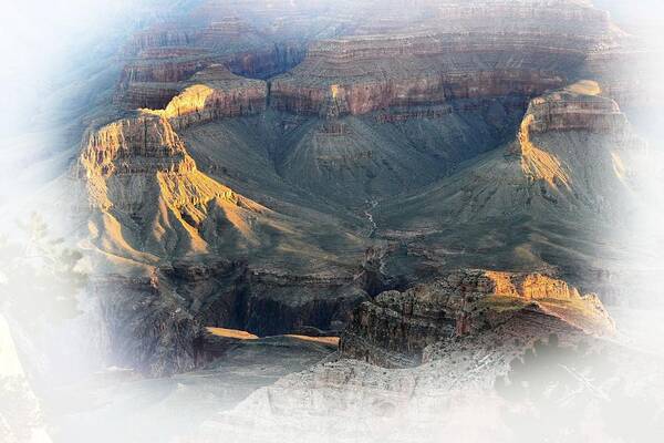 The Grand Canyon Poster featuring the photograph First Light Morning Mist Grand Canyon by Nadalyn Larsen