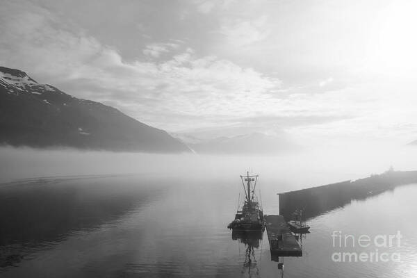 Alaska Poster featuring the photograph Fishing at Dawn Grayscale by Jennifer White