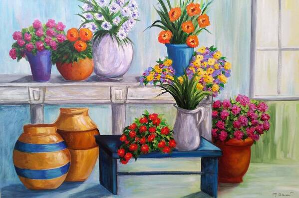 Floral Poster featuring the painting Flowerpots by Rosie Sherman