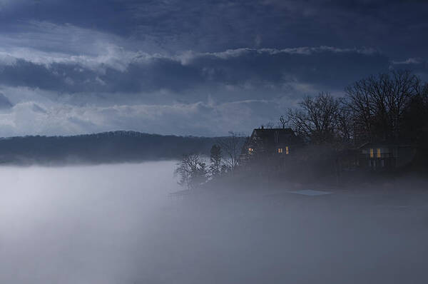 Lake Poster featuring the photograph Fog on the Lake - Dawn at the Lake of the Ozarks, Missouri by Mitch Spence