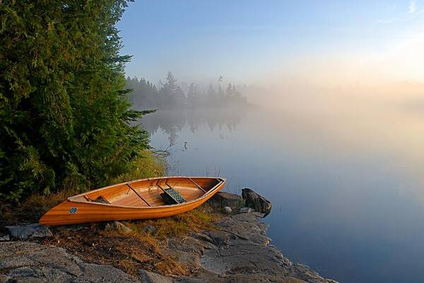 Minnesota Poster featuring the photograph Foggy Morning on Spice Lake by Larry Ricker