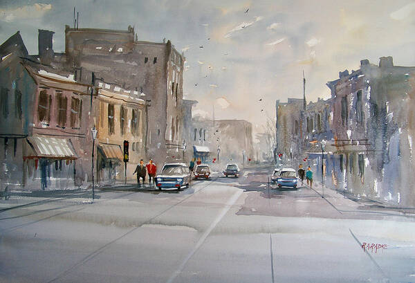 Watercolor Poster featuring the painting Fond du Lac - Main Street by Ryan Radke