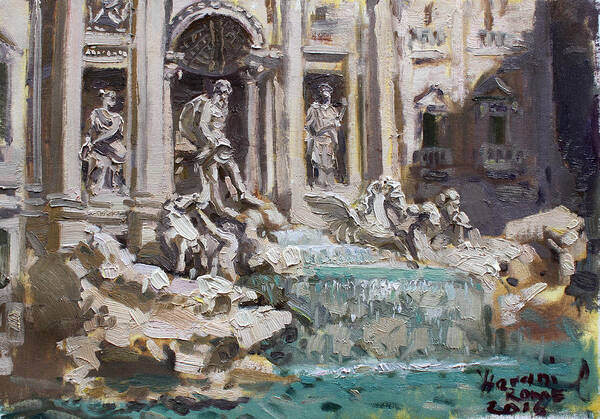 Fontana Di Trevi Poster featuring the painting Fontana di Trevi Rome by Ylli Haruni