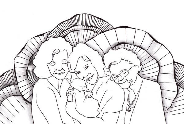 Zentangle Poster featuring the drawing Four Generations by Jan Steinle