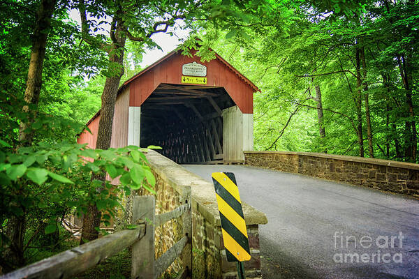 Summer Poster featuring the photograph Frankenfield Covered Bridge in Summer by Debra Fedchin