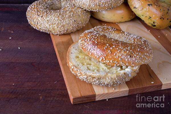 Food Poster featuring the photograph Fresh Sesame Bagel by Edward Fielding