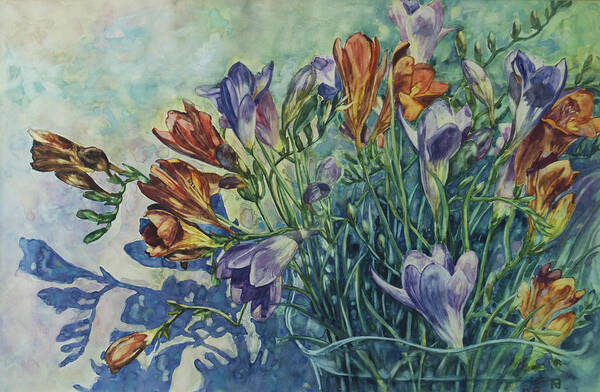 Flowers Poster featuring the painting Frishias by Rick Nederlof