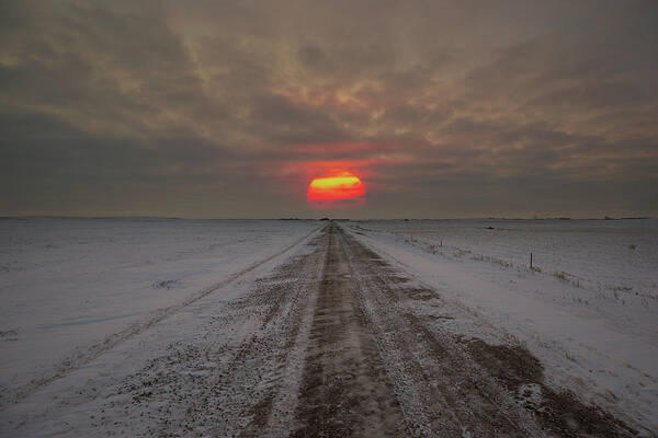 Frozen Poster featuring the photograph Frozen Road Sunset by Aaron J Groen