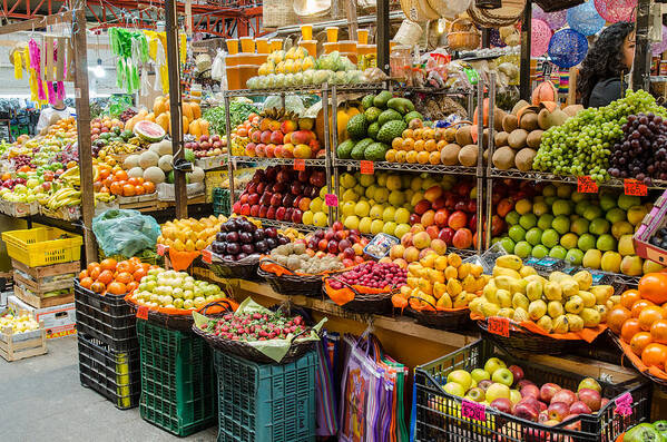Images Poster featuring the photograph Fruit stall in a Guanajuato market, by Rob Huntley
