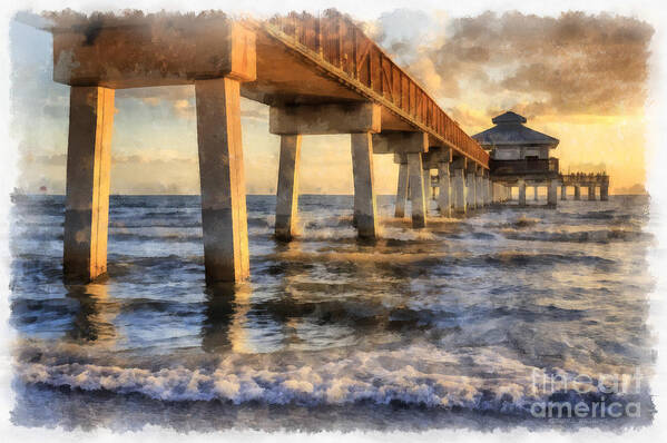 Watercolor Poster featuring the painting Ft. Myers Fishing Pier Watercolor by Edward Fielding