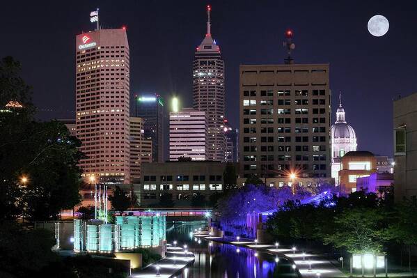Indianapolis Poster featuring the photograph Full Moon in the Heart of Indy by Frozen in Time Fine Art Photography