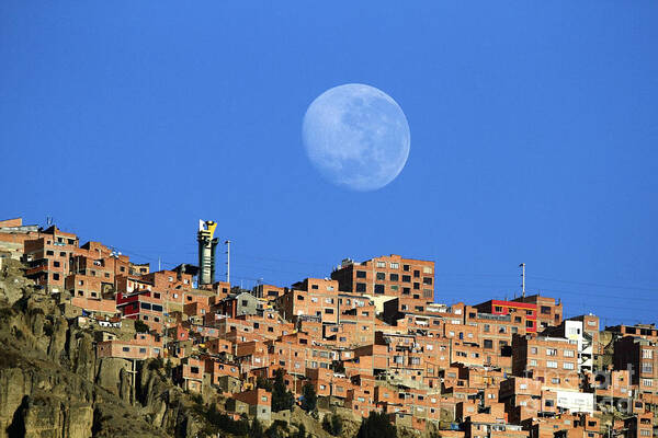 Bolivia Poster featuring the photograph Full moon setting over El Alto Bolivia by James Brunker