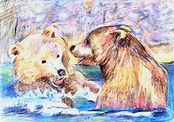 Bears Poster featuring the mixed media Fun In The Water by Arline Wagner
