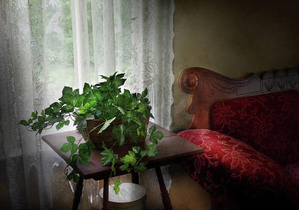 Hdr Poster featuring the photograph Furniture - Plant - Ivy in a window by Mike Savad