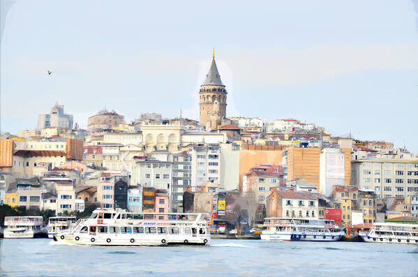 Galata Tower Poster featuring the painting Galata tower , istanbul Turkey by Celestial Images