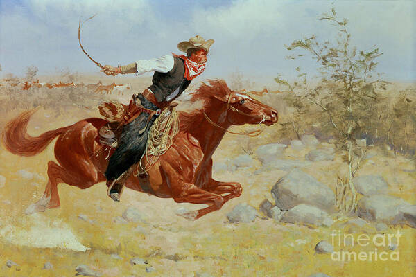 Galloping Horseman Poster featuring the painting Galloping Horseman by Frederic Remington