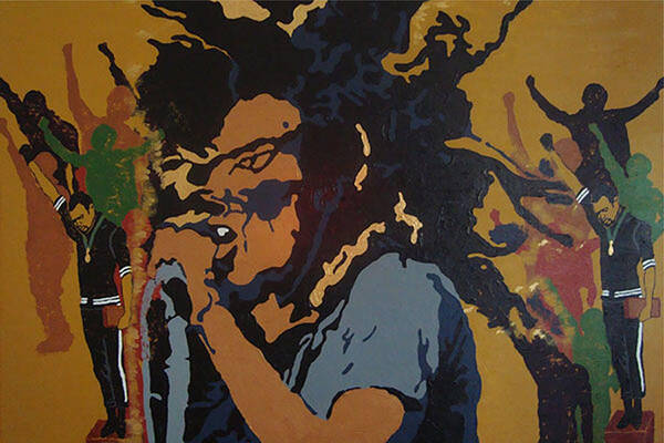Bob Marley Poster featuring the painting Get Up Stand Up by Rachel Natalie Rawlins