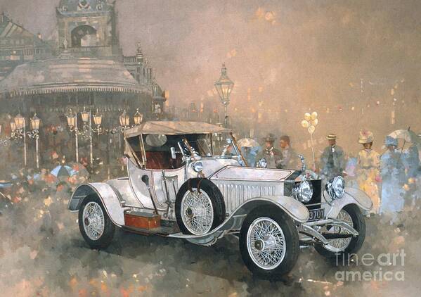 Seaside; Evening; Promenade; Car; Automobile; Rolls Royce; Vintage; Bandstand; Classic Cars; Vintage Cars; Nostalgia; Resort; Old Timer ; Scarborough Poster featuring the painting Ghost in Scarborough by Peter Miller