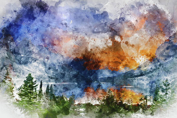Glacier Poster featuring the painting Glacier National Park - Watercolor 05 by AM FineArtPrints