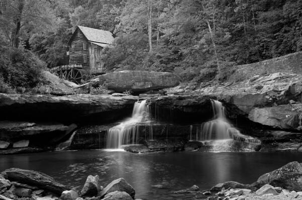 America Poster featuring the photograph Glade Creek Grist Mill - Cooper's Mill BW by Gregory Ballos