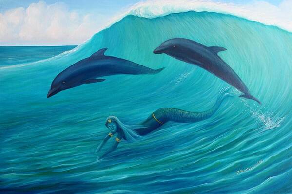 Dolphin Poster featuring the painting Glimpse of a Mermaid by Torrence Ramsundar