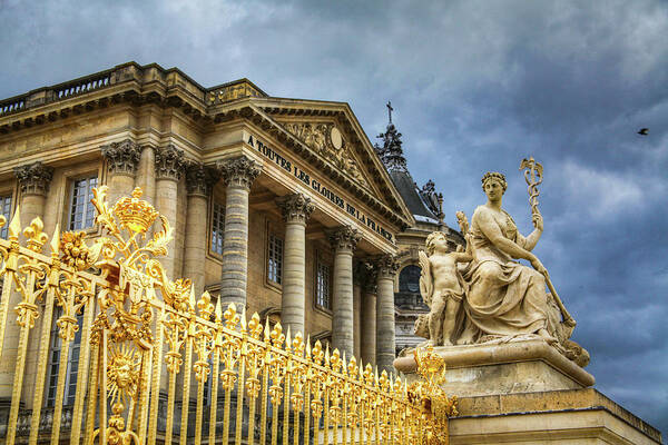 France Glory Versailles Palace Gates Gold Statue Bird Storm Poster featuring the photograph Gloires de la France by Ross Henton