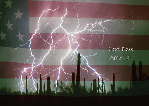 God Poster featuring the photograph God Bless America Red White Blue Lightning Storm by James BO Insogna