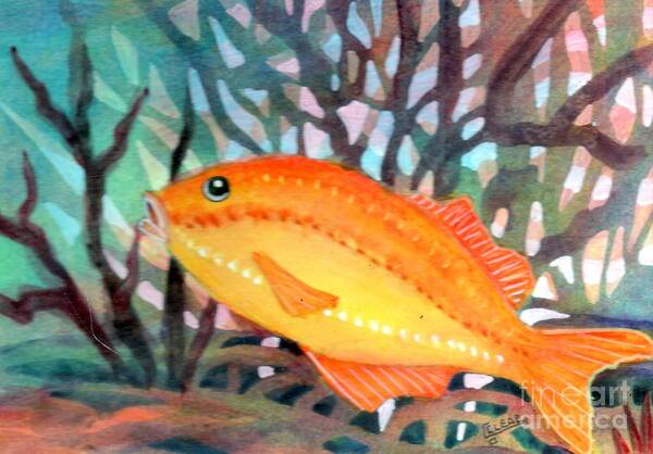 Colorful Imaginary Fish In A Rainbow-colored Make Believe Underwater World. This Vibrant Fish Painting Is The Perfect Accent Piece To Brighten Your Room Or Attract Attention When Added To Any Grouping.  Poster featuring the painting Gold Fish by Joan Clear