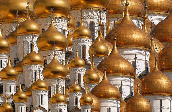 Onion Dome Church Poster featuring the digital art Golden Domes by Joe Bonita