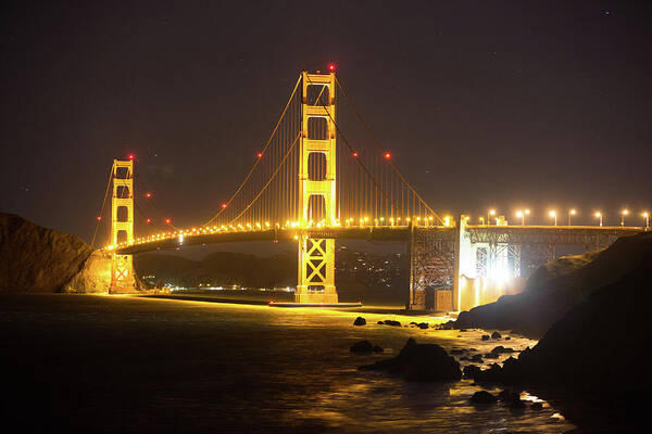 Architecture Poster featuring the photograph Golden Gate Bridge at Night by Digiblocks Photography