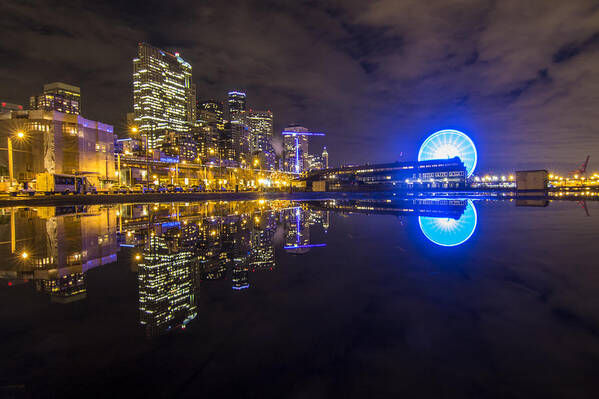 Seattle Poster featuring the photograph Great Wheel Seattle City Reflection by Matt McDonald