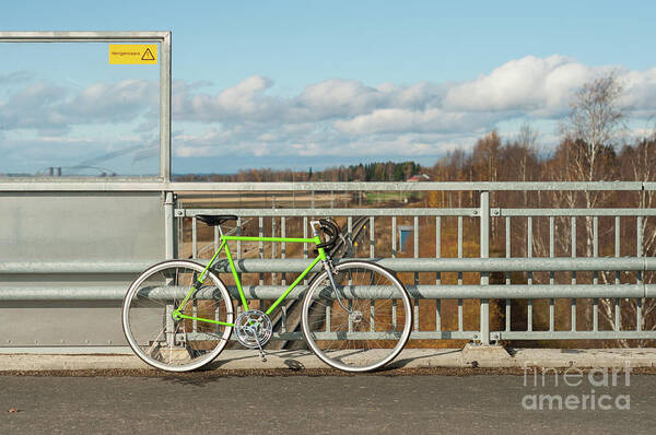Bicycle Poster featuring the photograph Green Bicycle on Bridge by Iluphoto 