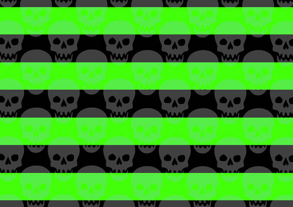 Green Poster featuring the digital art Green Skull Stripes by Roseanne Jones