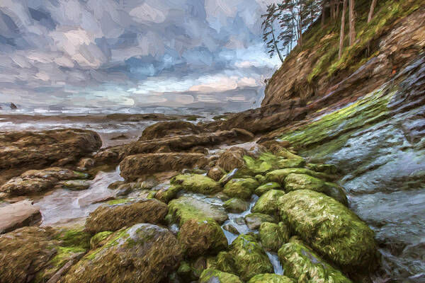 Art Poster featuring the digital art Green Stone Shore II by Jon Glaser