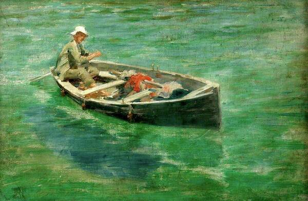 Green Poster featuring the painting Green Waters by Henry Scott Tuke