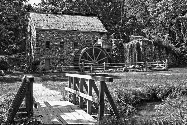 Black And White Poster featuring the photograph Grist Mill, Sudbury, Massachussetts by Barry Wills