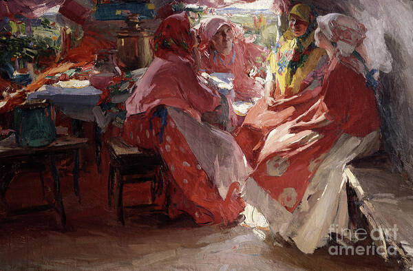 Russian Art Poster featuring the painting Guests by Abram Arkhipov