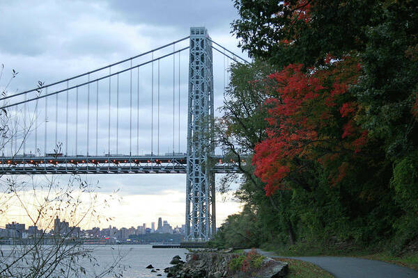 Laurie Lago Rispoli Poster featuring the photograph GW Bridge in Autumn by Laurie Lago Rispoli