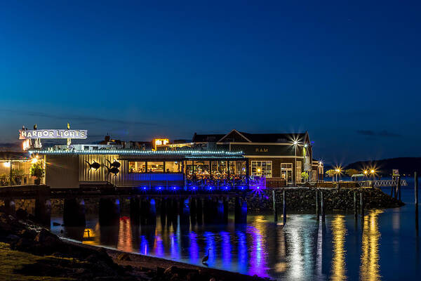 Rob Green Poster featuring the photograph Harbor Lights During Blue Hour by Rob Green