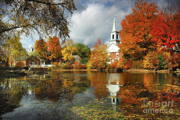 Harrisville New Hampshire Poster featuring the photograph Harrisville New Hampshire - New England Fall Landscape white steeple by Jon Holiday