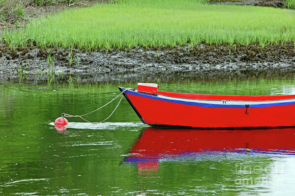 Red Rowboat Poster featuring the photograph Harwich Rowboat by Jim Gillen