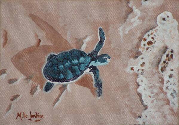 Turtle Poster featuring the painting Hatchling by Mike Jenkins