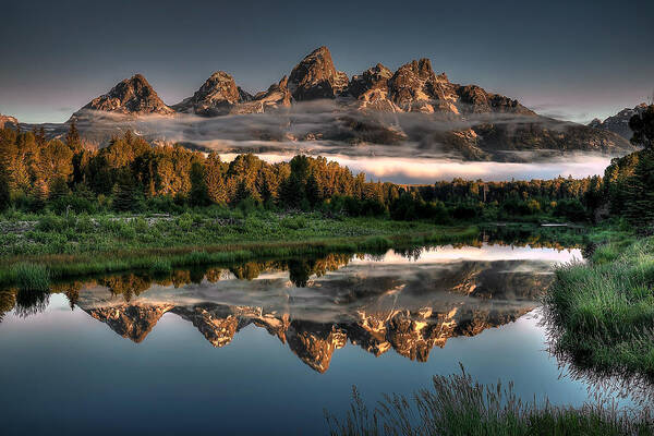 Schwabacher Landing Poster featuring the photograph Hazy Reflections at Scwabacher Landing by Ryan Smith