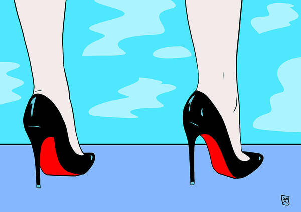 Heels Poster featuring the drawing Heels By The Pool by Giuseppe Cristiano
