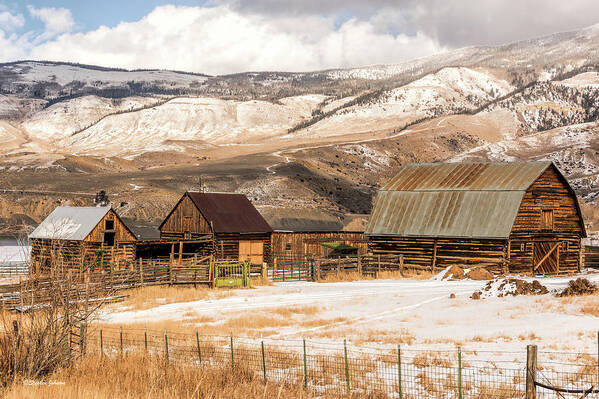 Barns Poster featuring the photograph Heeney Road Barns and Snow by Stephen Johnson